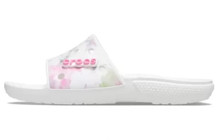 Crocs Classic Corante descolorante Slides ‘Rosa Branco’
