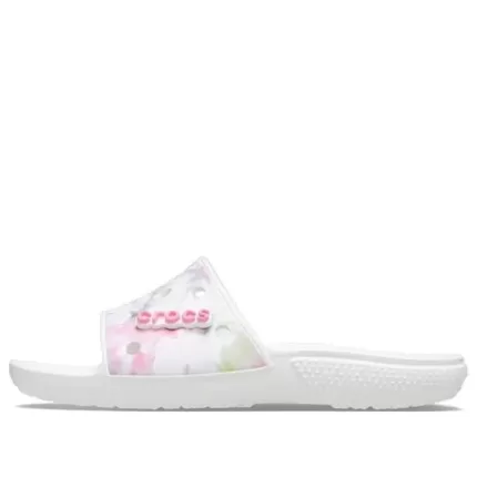 Crocs Classic Corante descolorante Slides ‘Rosa Branco’