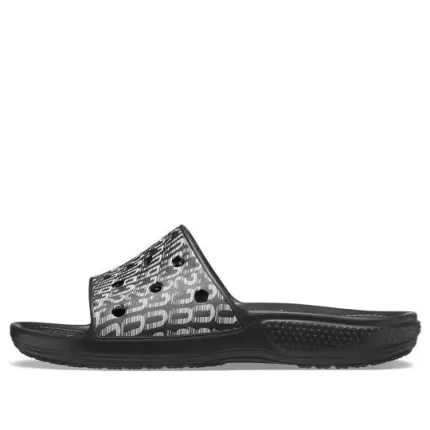 Crocs Classic Movimento do logotipo Slides ‘Preto Branco’