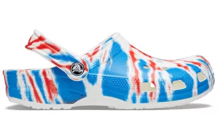Crocs Classic Padrão Resistente ao Desgaste Antiderrapante Esportivo Unissex Branco Azul Vermelho Sandálias ‘White Blue Red’