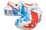 Crocs Classic Padrão Resistente ao Desgaste Antiderrapante Esportivo Unissex Branco Azul Vermelho Sandálias ‘White Blue Red’