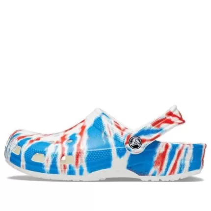Crocs Classic Padrão Resistente ao Desgaste Antiderrapante Esportivo Unissex Branco Azul Vermelho Sandálias ‘White Blue Red’