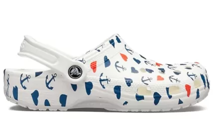 Crocs Classic Sandálias Impressão Tamanco Branco Azul