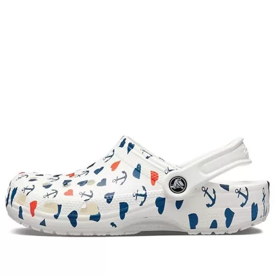 Crocs Classic Sandálias Impressão Tamanco Branco Azul
