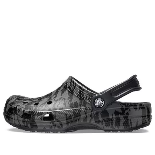 Crocs Classic Tamanco Impressão Camuflada Sandálias de Praia Pretas Unissex