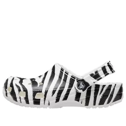 Crocs Classic Tamanco animal Impressão Sandálias de Praia Preto Branco