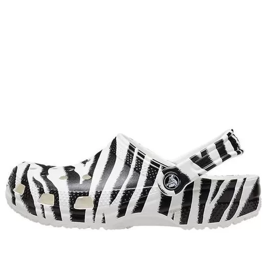 Crocs Classic Tamanco animal Impressão Sandálias de Praia Preto Branco