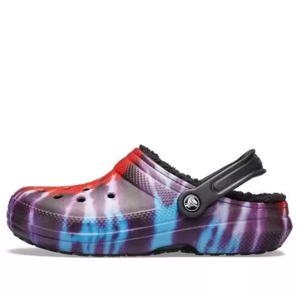 Crocs Classic Tie Dye Fique Quente e Aconchegante Crocs Chinelos Esportivos Unissex Roxo Vermelho
