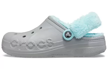 Crocs Classic tamanco Stay Warm Fleece Forrado Sapato Unissex Cinza Azul