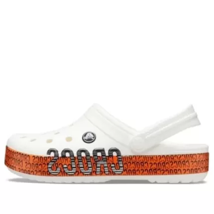 Crocs Crocband Logo Motion Clog Unissex Branco Laranja Sandálias ‘White Orange’