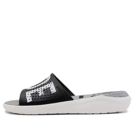 Crocs LiteRide LOGO Chinelos pretos unissex ‘Preto Branco’
