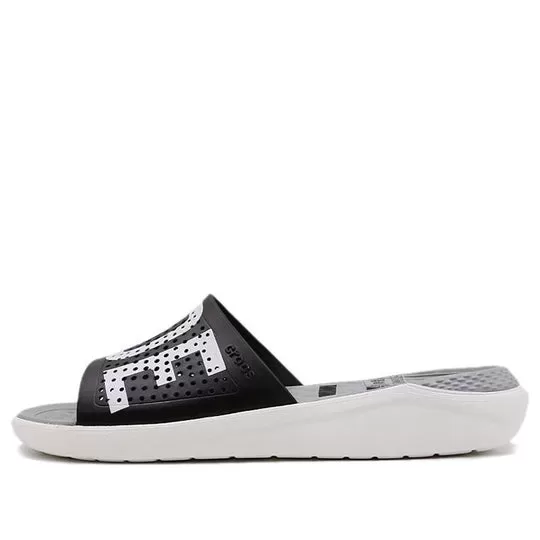 Crocs LiteRide LOGO Chinelos pretos unissex ‘Preto Branco’