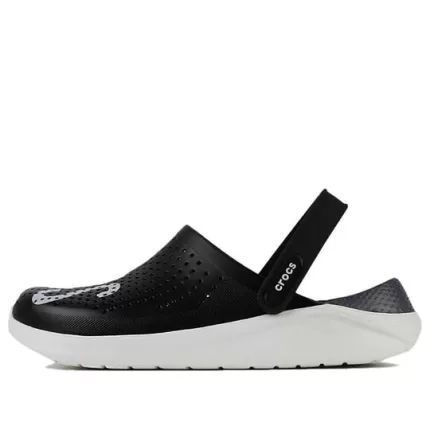 Crocs LiteRide LOGO Crocs Hollow Out Unissex Sandálias Pretas ‘Black White’