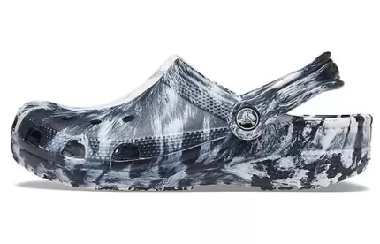 Crocs Praia Mármore Unissex Preto Branco Sandálias ‘Black White’