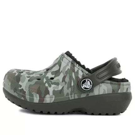 (GS) Crocs Camuflagem impressa bico redondo Clogs ‘Verde Marrom’
