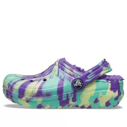 (GS) Crocs Classic Forrado Marmoreado Clogs ‘Neon Purple Multi’