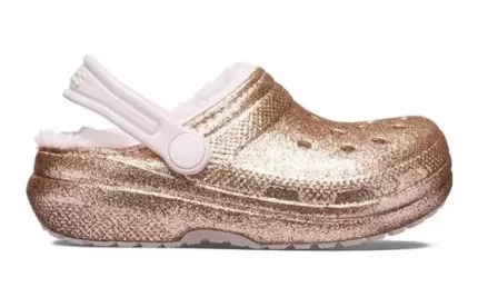 (GS) Crocs Classic Glitter forrado Clogs ‘Dourado Rosa’