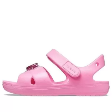 (GS) Crocs Classic Sandálias Cross-Strap Charm ‘Rosa’
