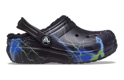 (GS) Crocs Classic Tamanco Fuzz-Lined ‘Black Lightning’