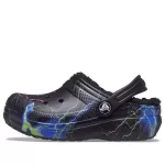(GS) Crocs Classic Tamanco Fuzz-Lined ‘Black Lightning’