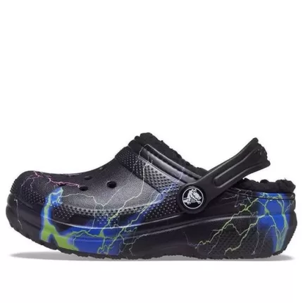 (GS) Crocs Classic Tamanco Fuzz-Lined ‘Black Lightning’