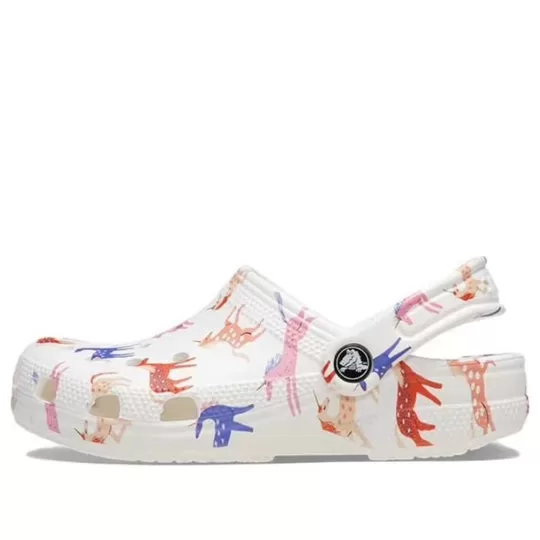 (GS) Crocs Classic Tamanco com impressão de caracteres K ‘Branco Vermelho Azul’