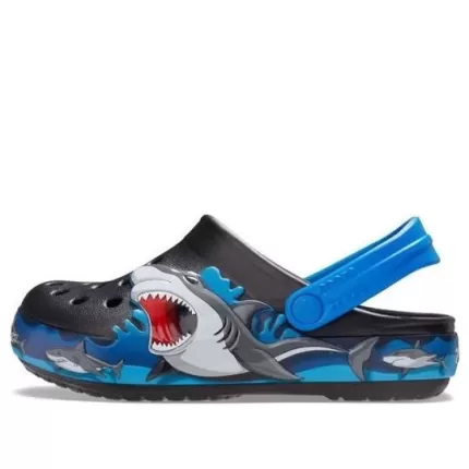 (GS) Crocs Fun Lab Shark Lights Clogs ‘Preto Cinza Azul’