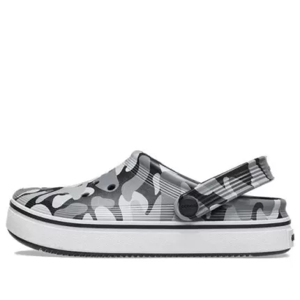 (GS) Crocs Impresso fora da quadra Clogs ‘Cinza Preto Branco’