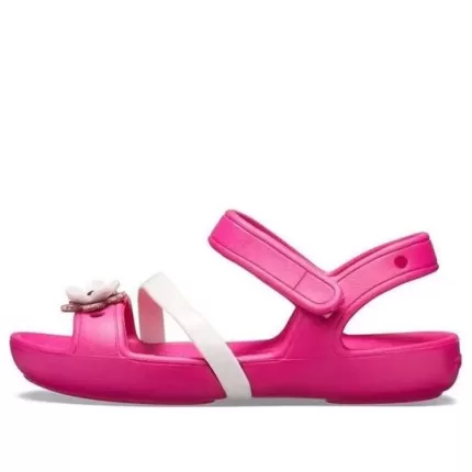 (GS) Crocs Lina Flower Charm Sandálias de bico redondo ‘Pink’