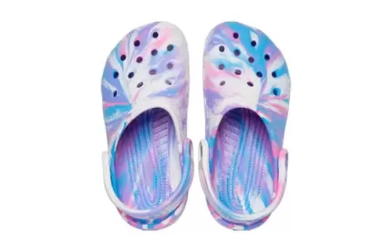 (PS) Crocs Classic Tamanco de mármore ‘Azul Roxo Rosa’