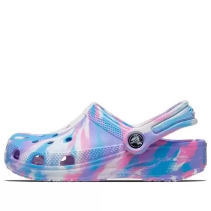 (PS) Crocs Classic Tamanco de mármore ‘Azul Roxo Rosa’