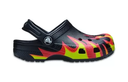 (PS) Crocs Classic Tamanco grelhado em chama ‘Preto Vermelho Verde’