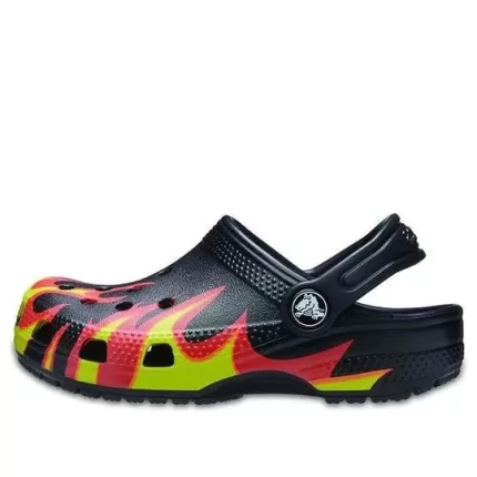 (PS) Crocs Classic Tamanco grelhado em chama ‘Preto Vermelho Verde’