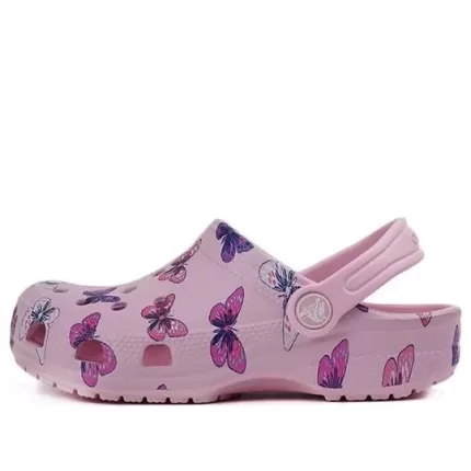 (PS) Crocs Classic tamanco Padrão Borboleta Outdoor Salto Plano Sandálias Esportivas Rosa