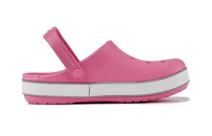 (PS) Crocs Crocband Bold Logo Outdoor Flat Salto Minimalista Sports Rosa Sandálias