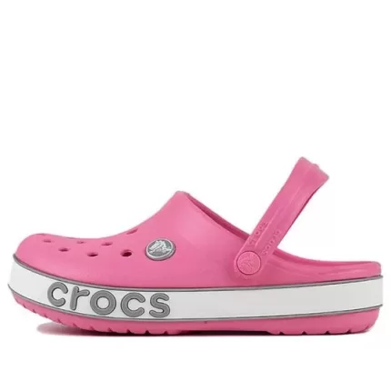 (PS) Crocs Crocband Bold Logo Outdoor Flat Salto Minimalista Sports Rosa Sandálias