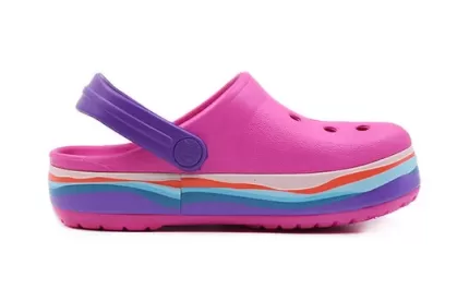 (PS) Crocs Crocband Wavy Band Pequena Crocs Sandálias Casual Rosa Roxa ‘Pink Purple’