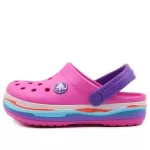 (PS) Crocs Crocband Wavy Band Pequena Crocs Sandálias Casual Rosa Roxa ‘Pink Purple’