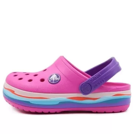 (PS) Crocs Crocband Wavy Band Pequena Crocs Sandálias Casual Rosa Roxa ‘Pink Purple’