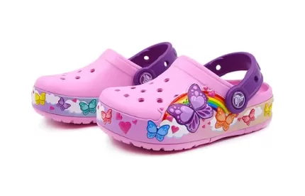 (PS) Crocs Funny Butterfly Outdoor Salto Plano Sandálias Esportivas Rosa