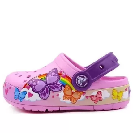 (PS) Crocs Funny Butterfly Outdoor Salto Plano Sandálias Esportivas Rosa