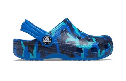 (PS) Crocs Impressão Camuflada Praia Azul Sandálias