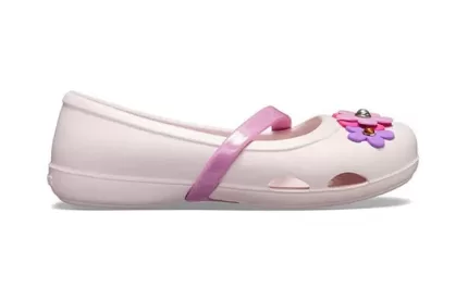 (PS) Crocs Lina Charm Flat Flowers Sandálias Rosa Pálido