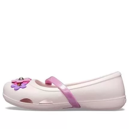 (PS) Crocs Lina Charm Flat Flowers Sandálias Rosa Pálido