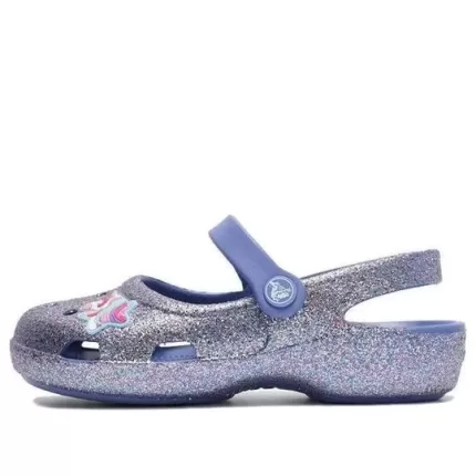 (PS) Crocs Outdoor Salto Plano Brilhante Sports Azul Sandálias
