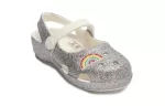 (PS) Crocs Outdoor Salto Plano Brilhante Sports Prata Sandálias
