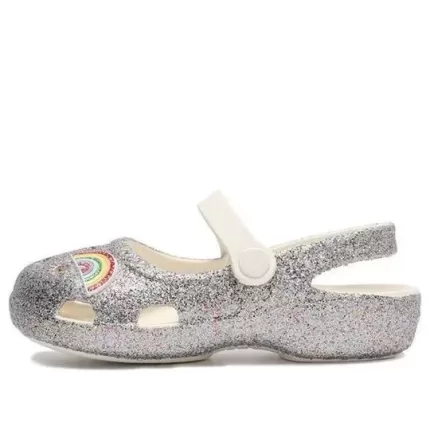 (PS) Crocs Outdoor Salto Plano Brilhante Sports Prata Sandálias