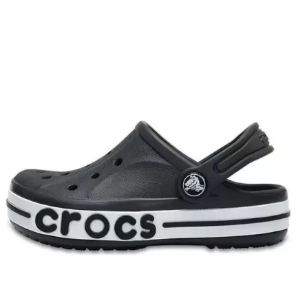 (PS) Crocs Pequena Crocs Outdoor Salto Plano Beach Sports Preto Branco Sandálias ‘Black White’