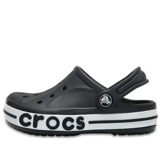 (PS) Crocs Pequena Crocs Outdoor Salto Plano Beach Sports Preto Branco Sandálias ‘Black White’
