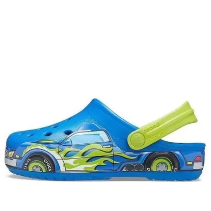 (PS) Crocs Sandálias de Salto Raso Padrão Engraçado Azul Esportivo